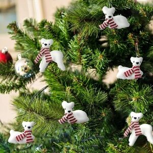 Nature Vibe Flocked White Reindeer Christmas Ornaments Set of 6, New